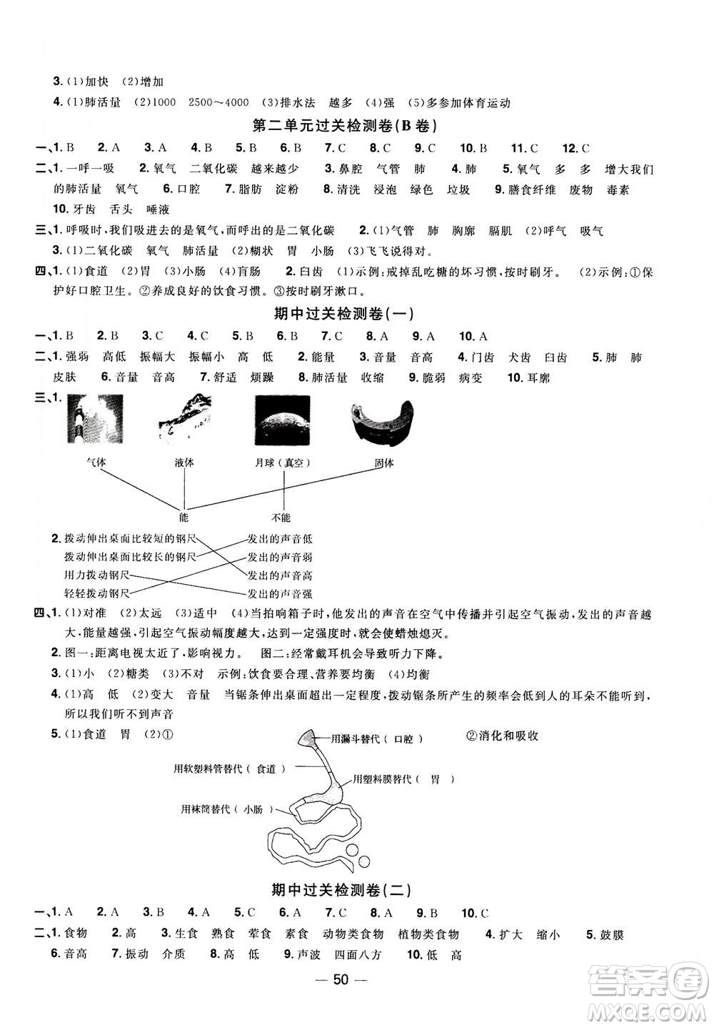 2020年陽光同學一線名師全優(yōu)好卷四年級上冊科學JK教科版答案