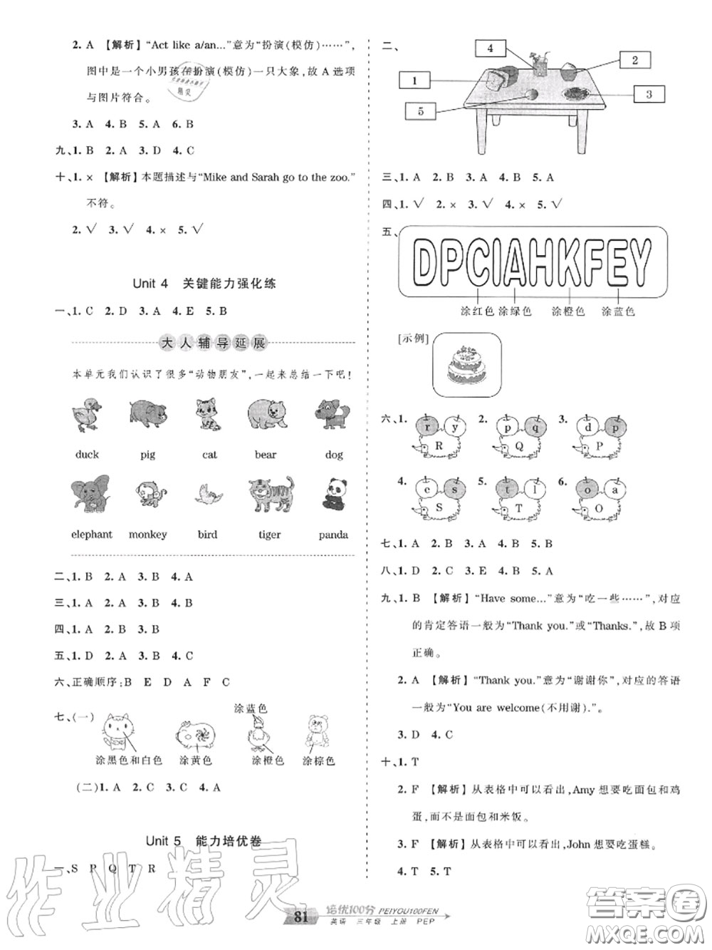 2020年秋王朝霞培優(yōu)100分三年級英語上冊人教版參考答案