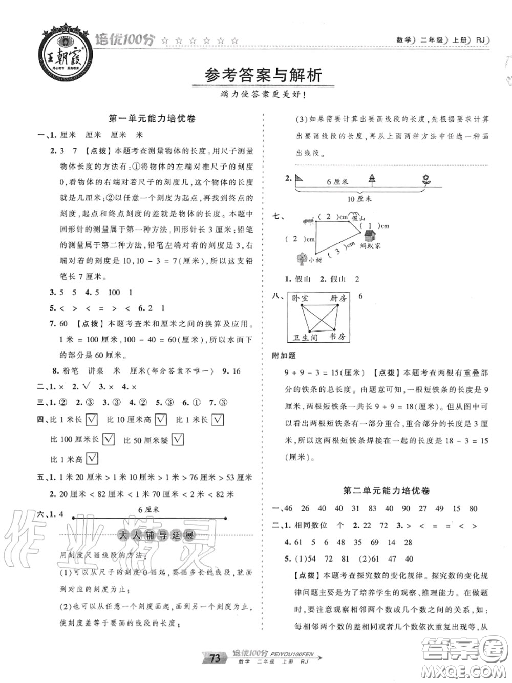 2020年秋王朝霞培優(yōu)100分二年級數(shù)學上冊人教版參考答案