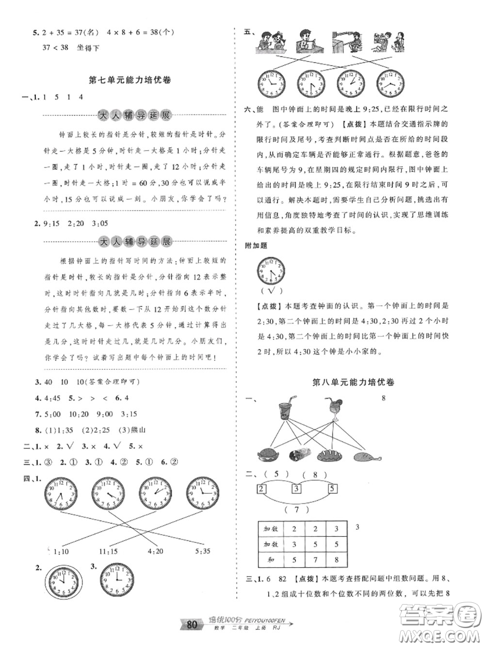 2020年秋王朝霞培優(yōu)100分二年級數(shù)學上冊人教版參考答案