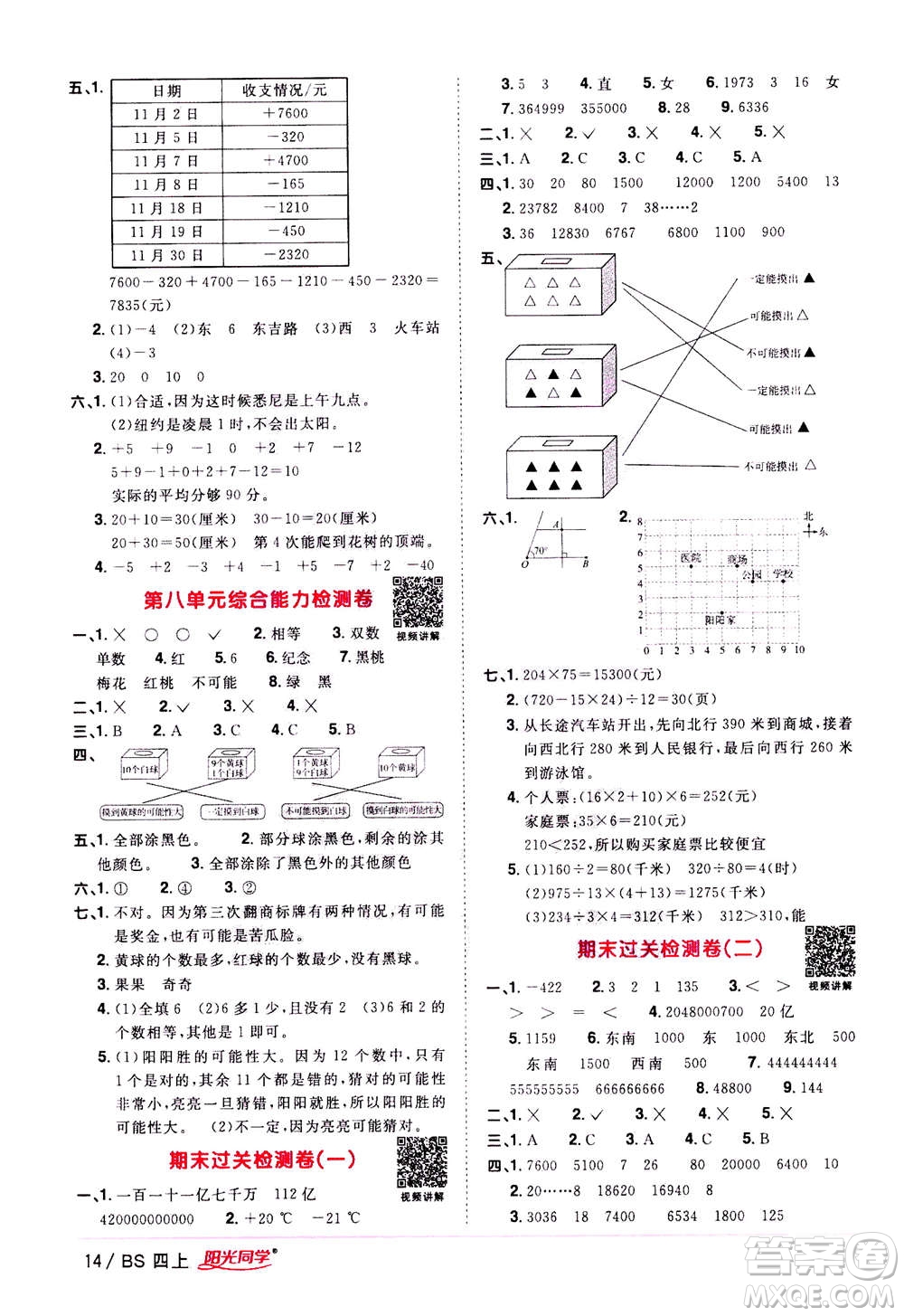 2020年陽(yáng)光同學(xué)課時(shí)優(yōu)化作業(yè)數(shù)學(xué)四年級(jí)上冊(cè)BS北師版答案