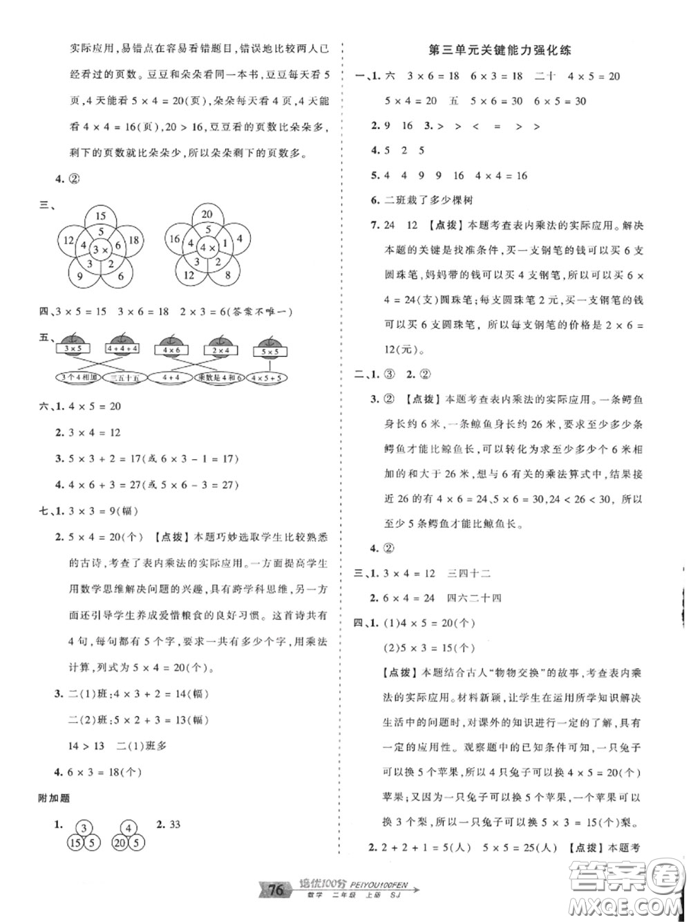 2020年秋王朝霞培優(yōu)100分二年級(jí)數(shù)學(xué)上冊(cè)蘇教版參考答案