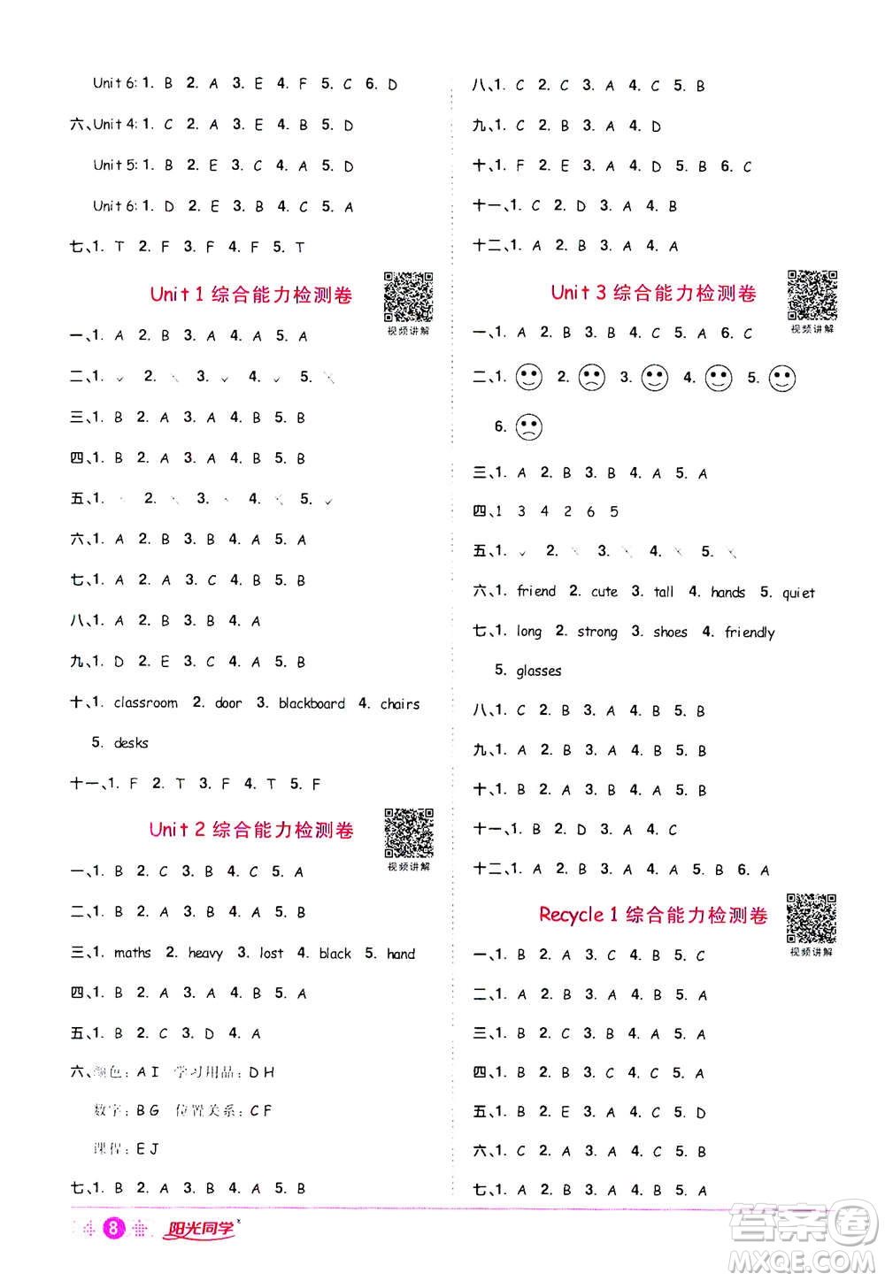 2020年陽(yáng)光同學(xué)課時(shí)達(dá)標(biāo)訓(xùn)練英語(yǔ)四年級(jí)上冊(cè)PEP人教版浙江專(zhuān)版答案