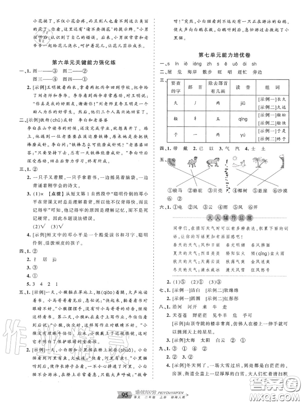 2020年秋王朝霞培優(yōu)100分二年級語文上冊人教版參考答案