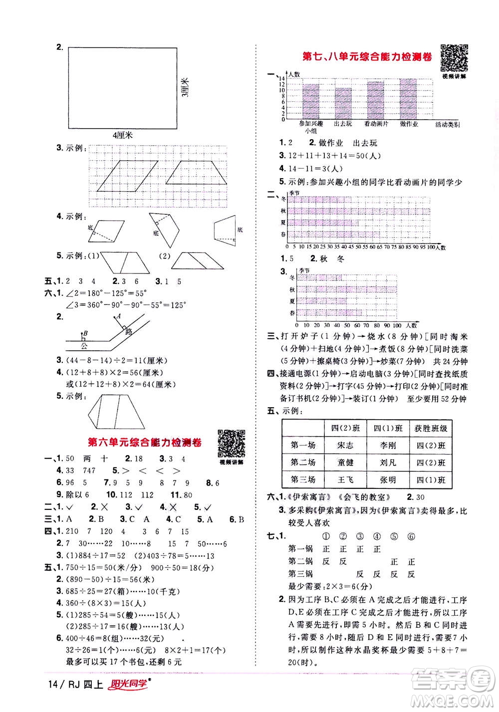 2020年陽光同學(xué)課時優(yōu)化作業(yè)數(shù)學(xué)四年上冊RJ人教版答案