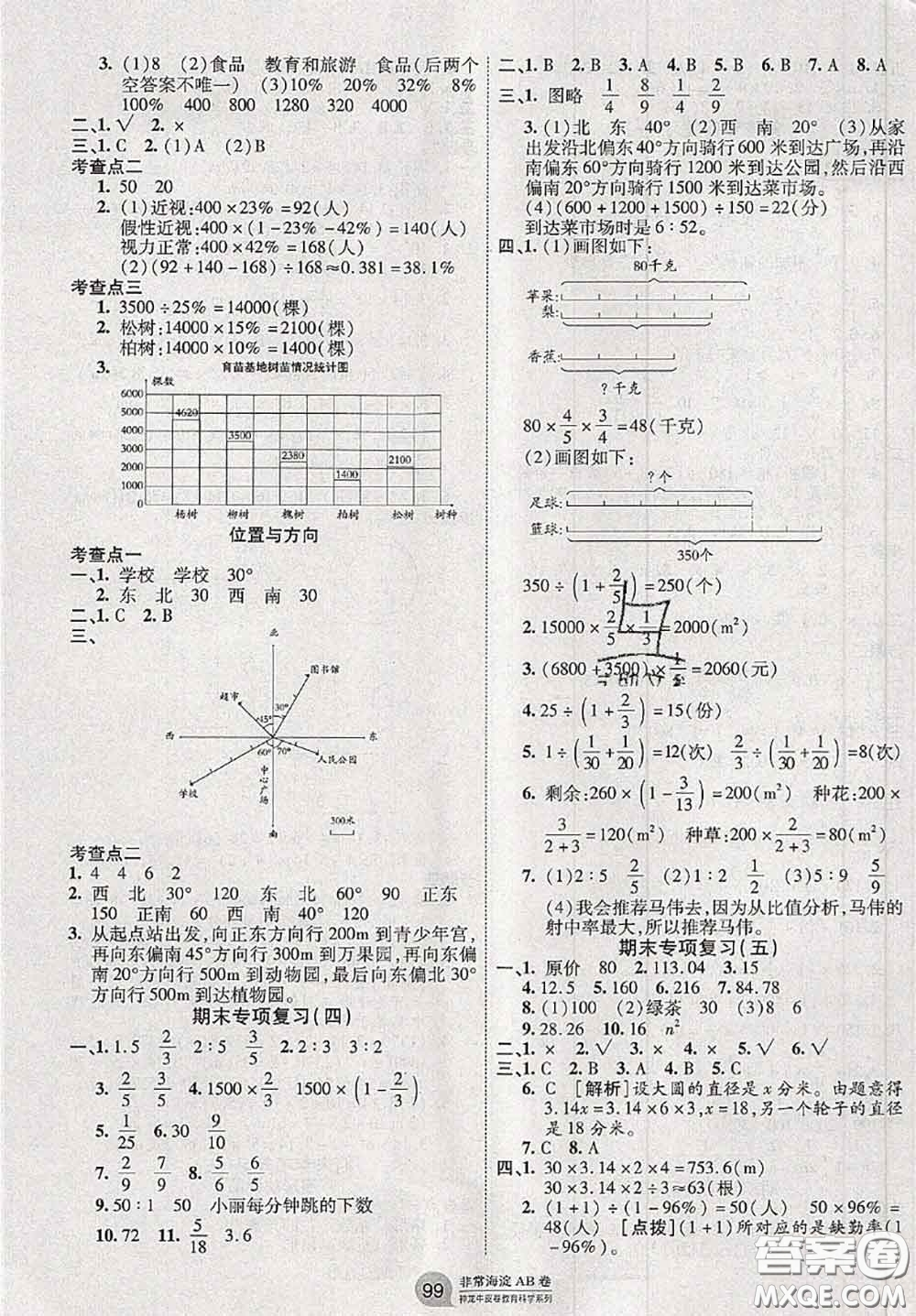 2020秋非常海淀單元測試AB卷六年級數(shù)學(xué)上冊人教版答案