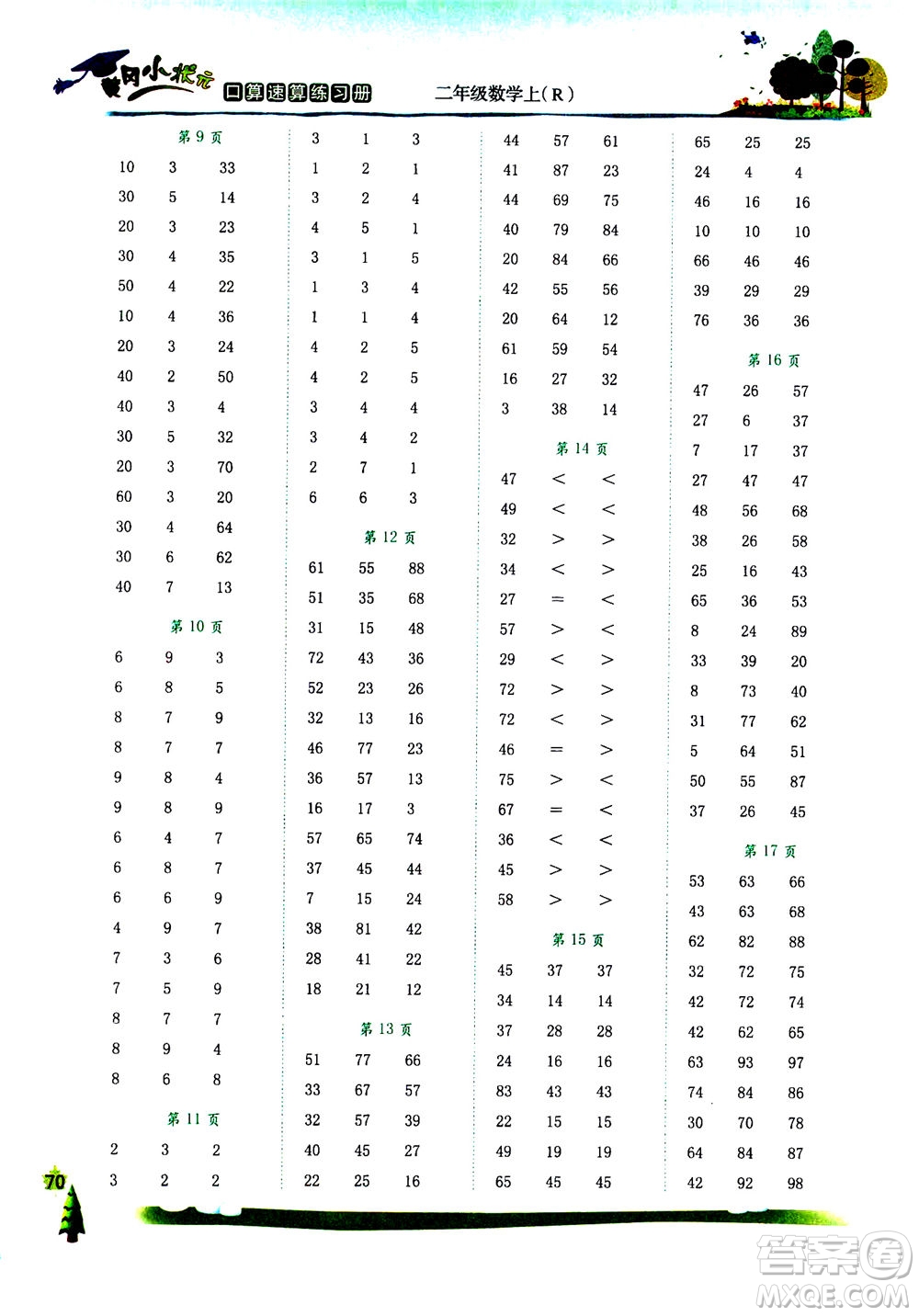 龍門書局2020年黃岡小狀元口算速算練習(xí)冊二年級上冊數(shù)學(xué)R人教版答案