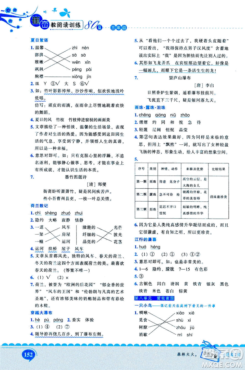 長江出版社2020年新閱讀崔巒教閱讀訓(xùn)練80篇三年級人教版答案