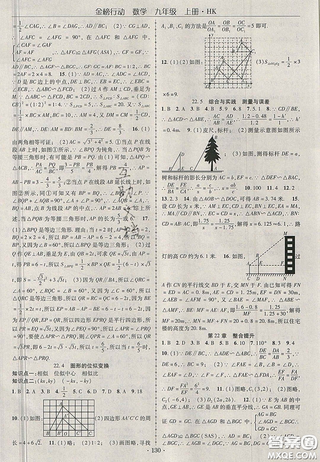 2020金榜行動課時導(dǎo)學案九年級數(shù)學上冊滬科版答案