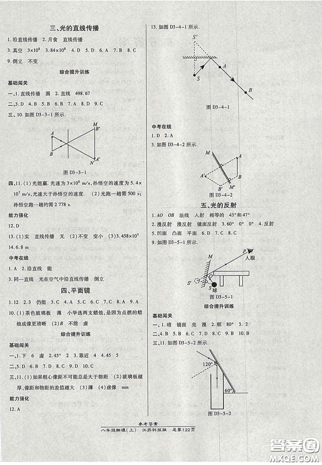 2020高效課時通10分鐘掌控課堂八年級物理上冊蘇科版答案