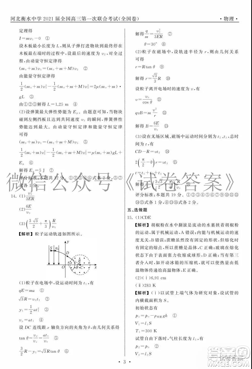 河北省衡水中學(xué)2021屆全國高三第一次聯(lián)合考試物理試題及答案