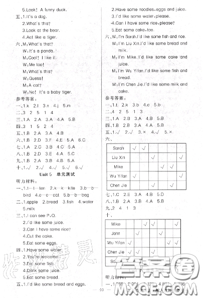 黃岡金牌之路2020秋練闖考三年級(jí)英語上冊(cè)人教版參考答案