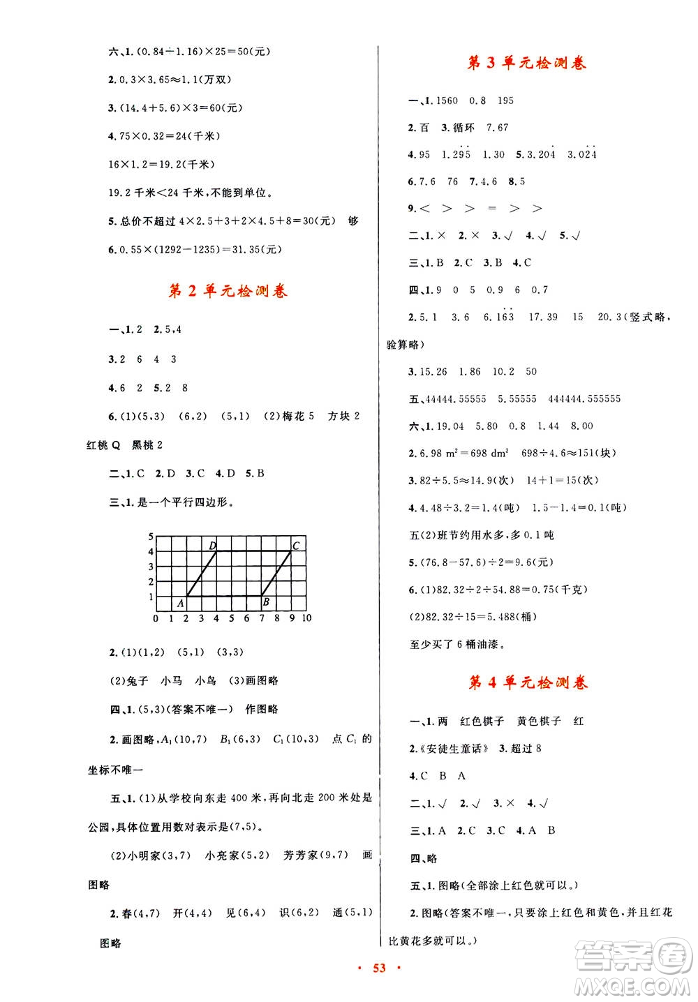 2020年快樂(lè)練練吧同步練習(xí)五年級(jí)數(shù)學(xué)人教版青海專版答案