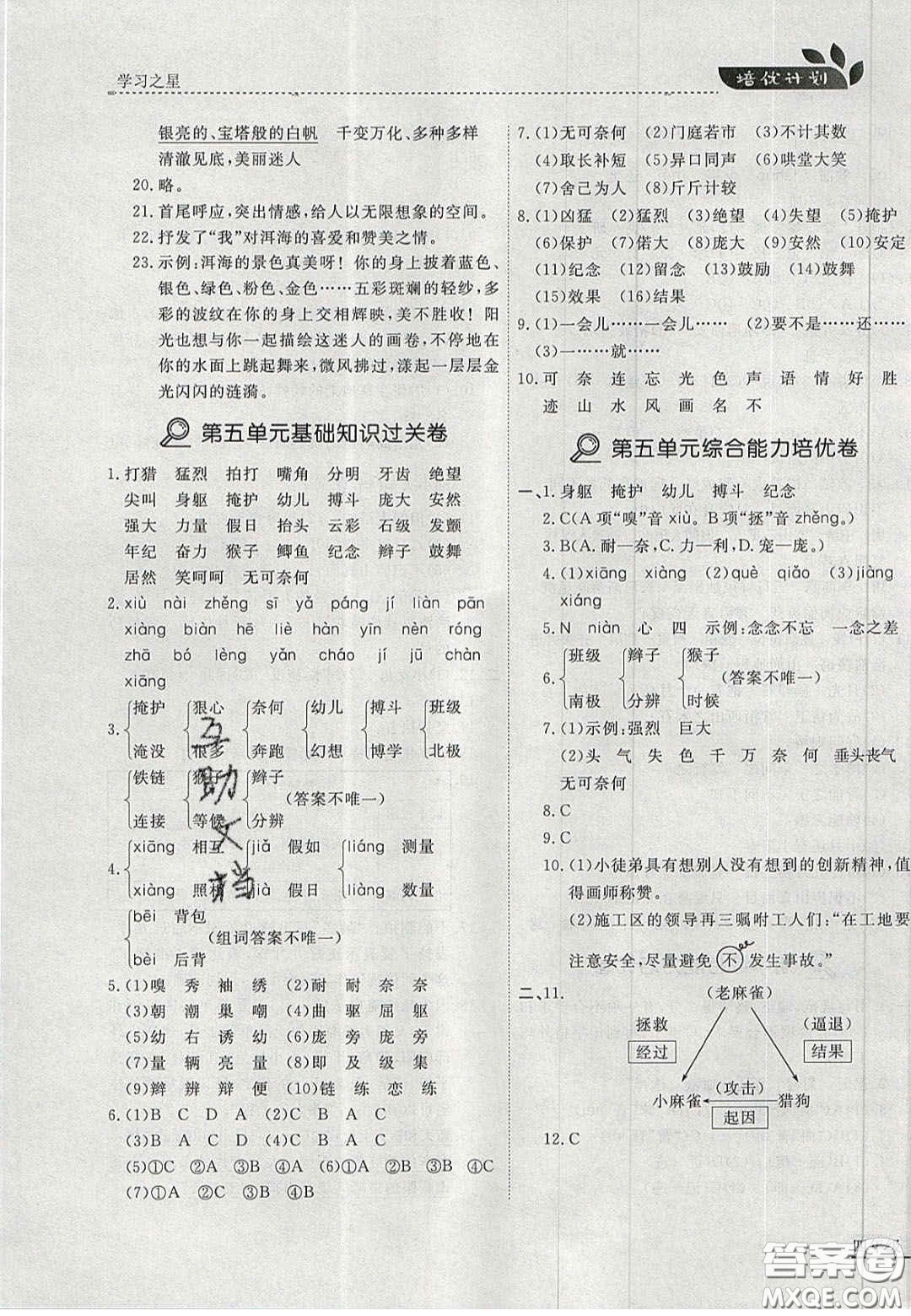 2020年學(xué)習(xí)之星培優(yōu)計劃四年級語文上冊人教版答案