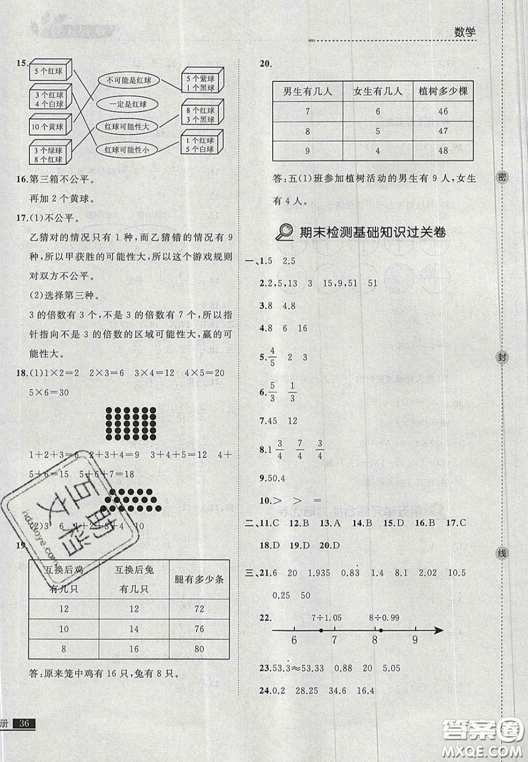 2020年學(xué)習(xí)之星培優(yōu)計(jì)劃五年級(jí)數(shù)學(xué)上冊北師大版答案