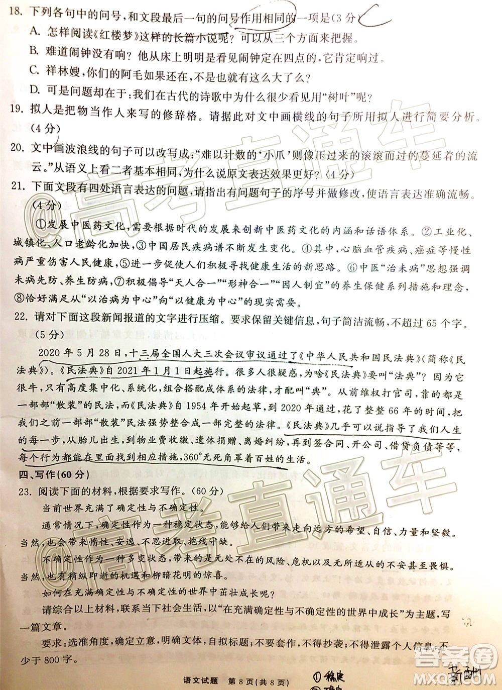 河北省衡水中學(xué)2021屆全國高三第一次聯(lián)合考試語文試題及答案