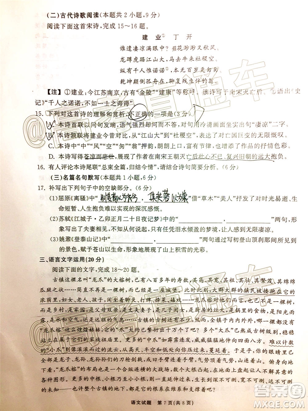 河北省衡水中學(xué)2021屆全國高三第一次聯(lián)合考試語文試題及答案