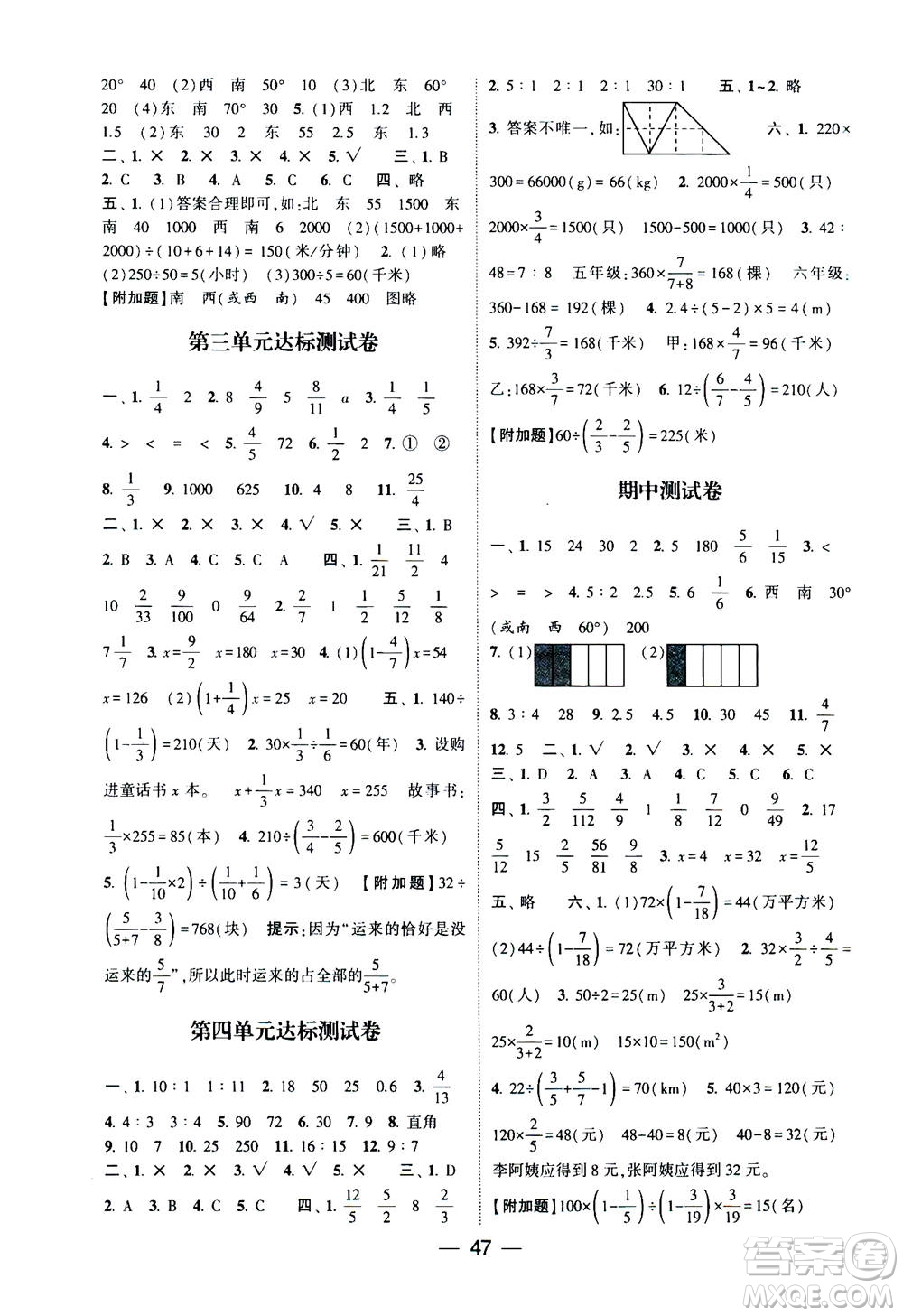 河海大學(xué)出版社2020年棒棒堂同步練習(xí)加單元測評數(shù)學(xué)六年級上冊RJ人教版答案