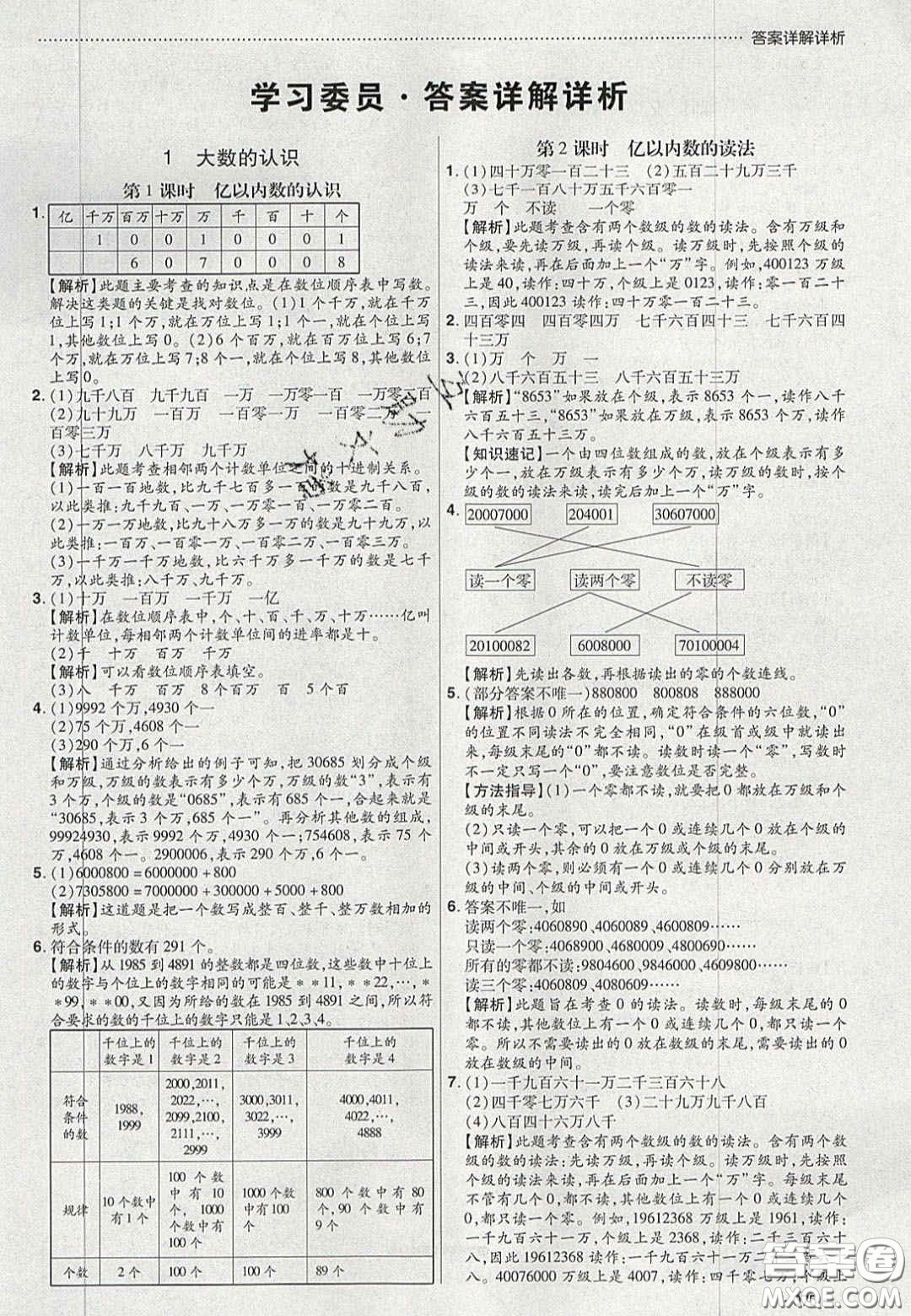 2020年學(xué)習(xí)委員小學(xué)數(shù)學(xué)四年級(jí)上冊(cè)人教版答案