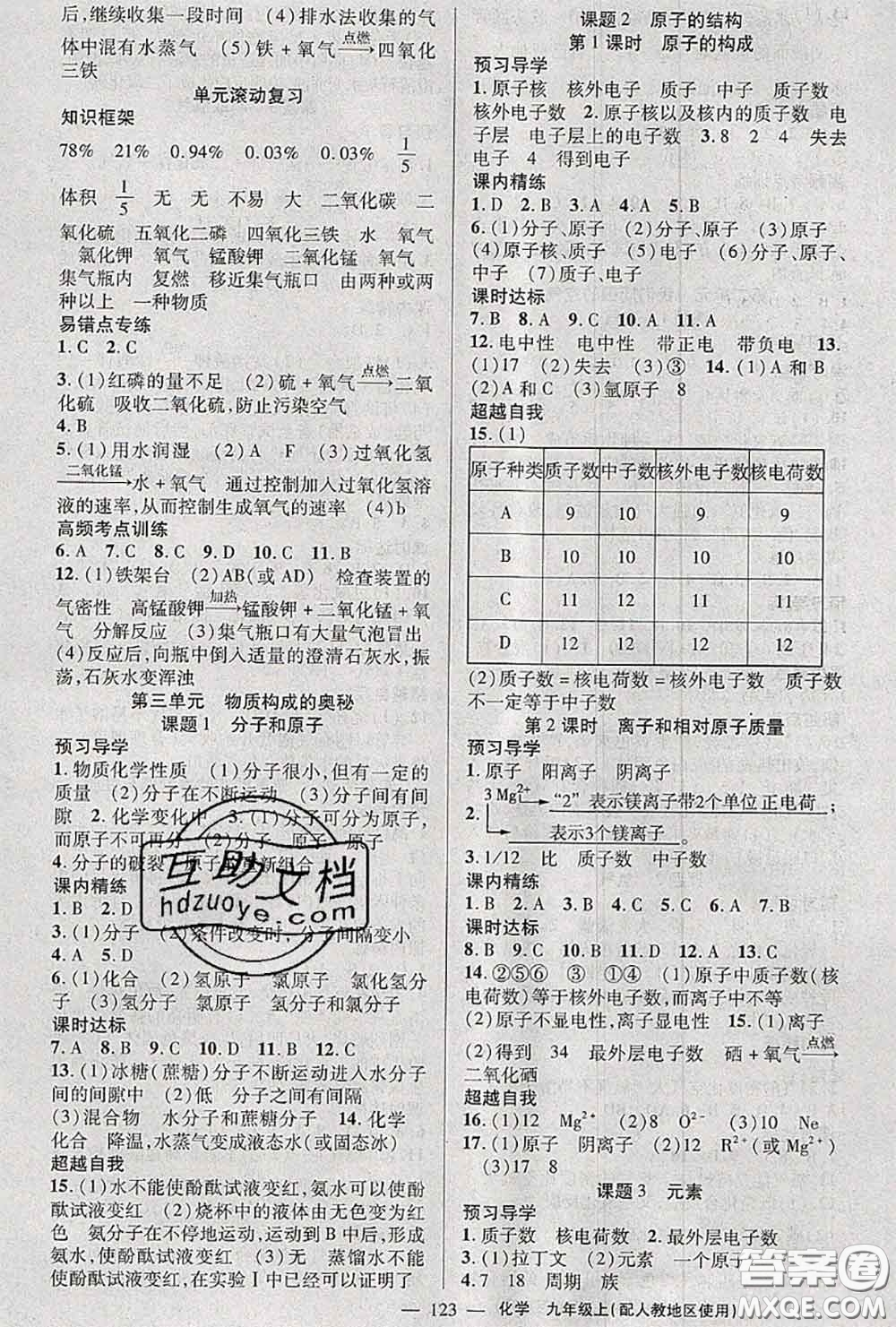 黃岡金牌之路2020秋練闖考九年級化學上冊人教版參考答案