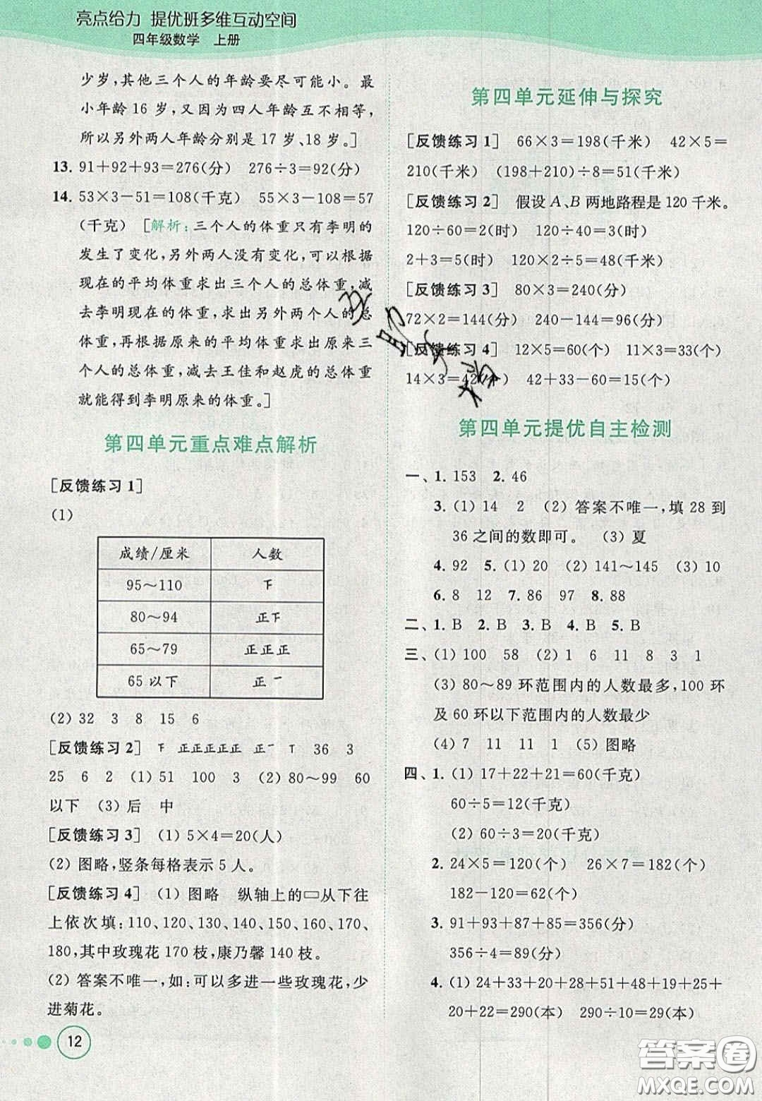 2020亮點(diǎn)給力提優(yōu)班多維互動(dòng)空間四年級(jí)數(shù)學(xué)上冊(cè)人教版答案