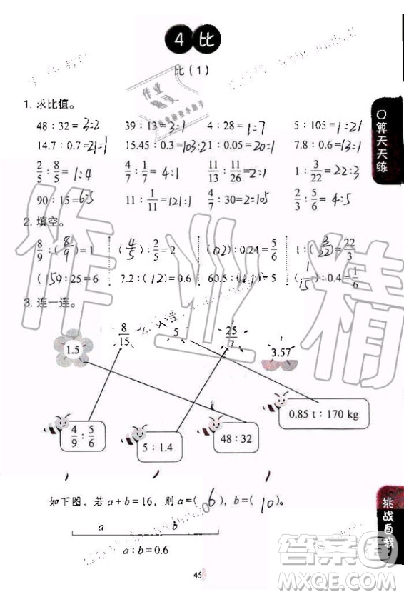 人民教育出版社2020年同步口算練習(xí)冊(cè)六年級(jí)上冊(cè)人教版答案