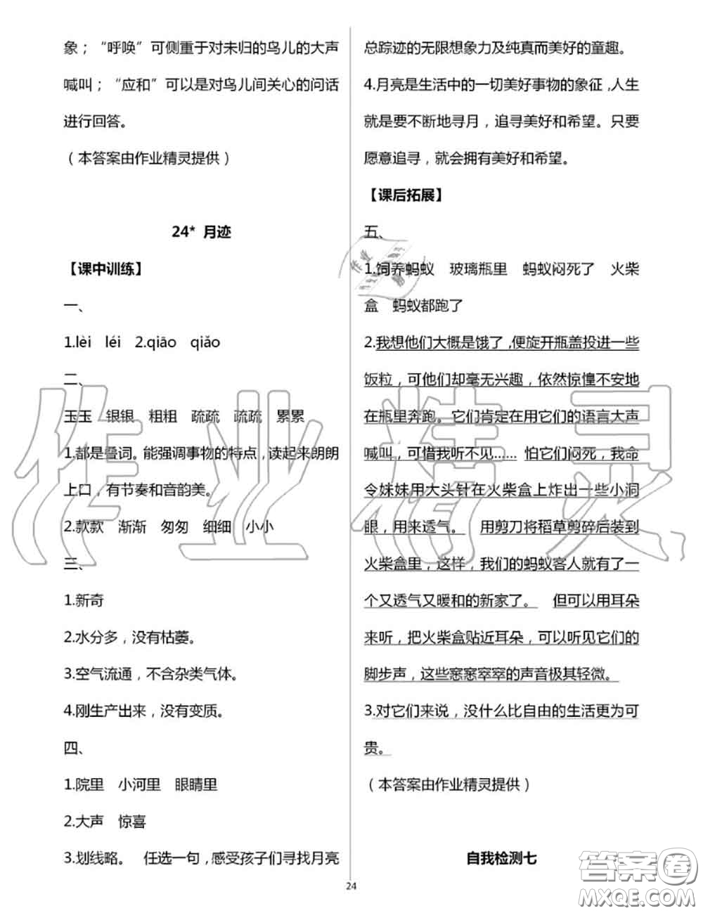 2020年秋長(zhǎng)江作業(yè)本同步練習(xí)冊(cè)五年級(jí)語(yǔ)文上冊(cè)人教版參考答案