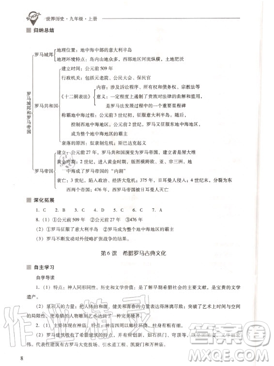 2020年新課程解決問題導學方案九年級上冊世界歷史人教版答案