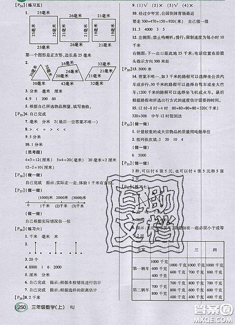 人民教育出版社2020年課本教材三年級數(shù)學(xué)上冊人教版參考答案