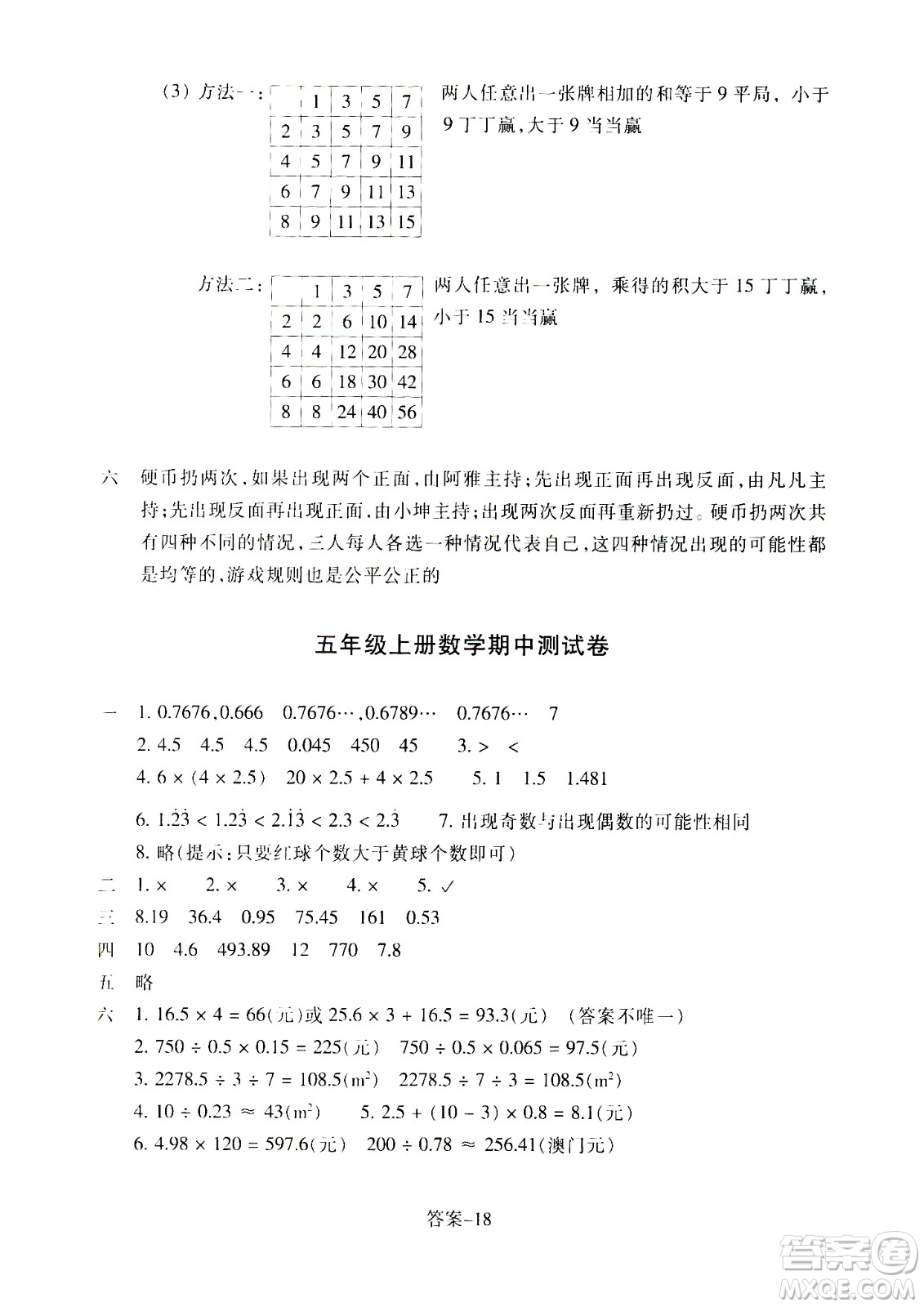 浙江少年兒童出版社2020年每課一練小學(xué)數(shù)學(xué)五年級上冊R人教版答案