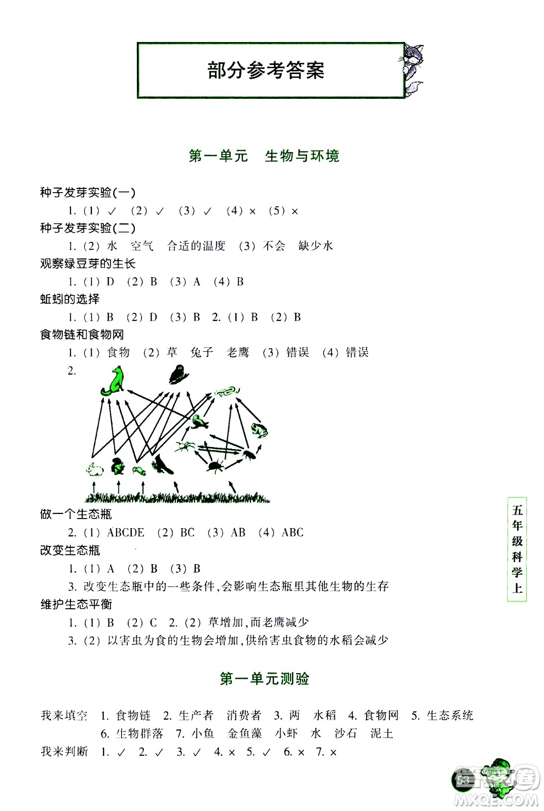 浙江少年兒童出版社2020年每課一練小學科學五年級上冊J教科版優(yōu)化版答案