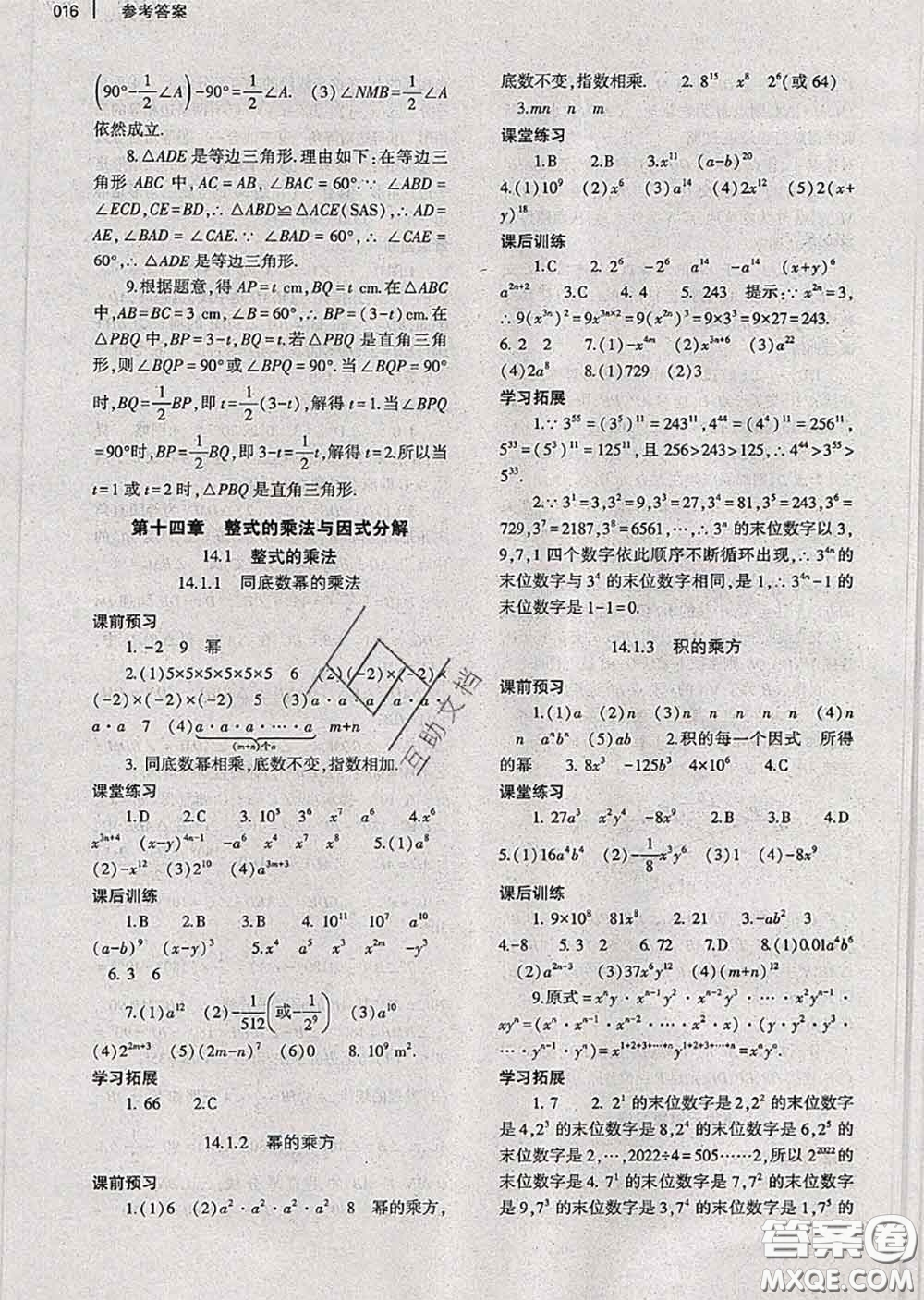 大象出版社2020年基礎訓練八年級數學上冊人教版參考答案