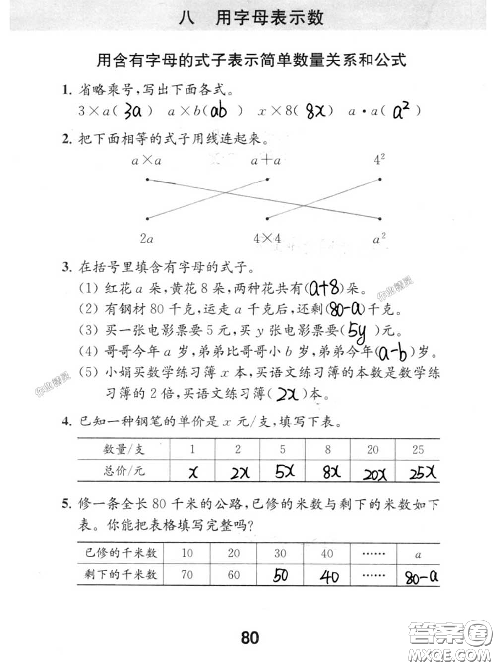 江蘇鳳凰教育出版社2020數(shù)學(xué)補(bǔ)充習(xí)題五年級(jí)上冊(cè)人教版參考答案