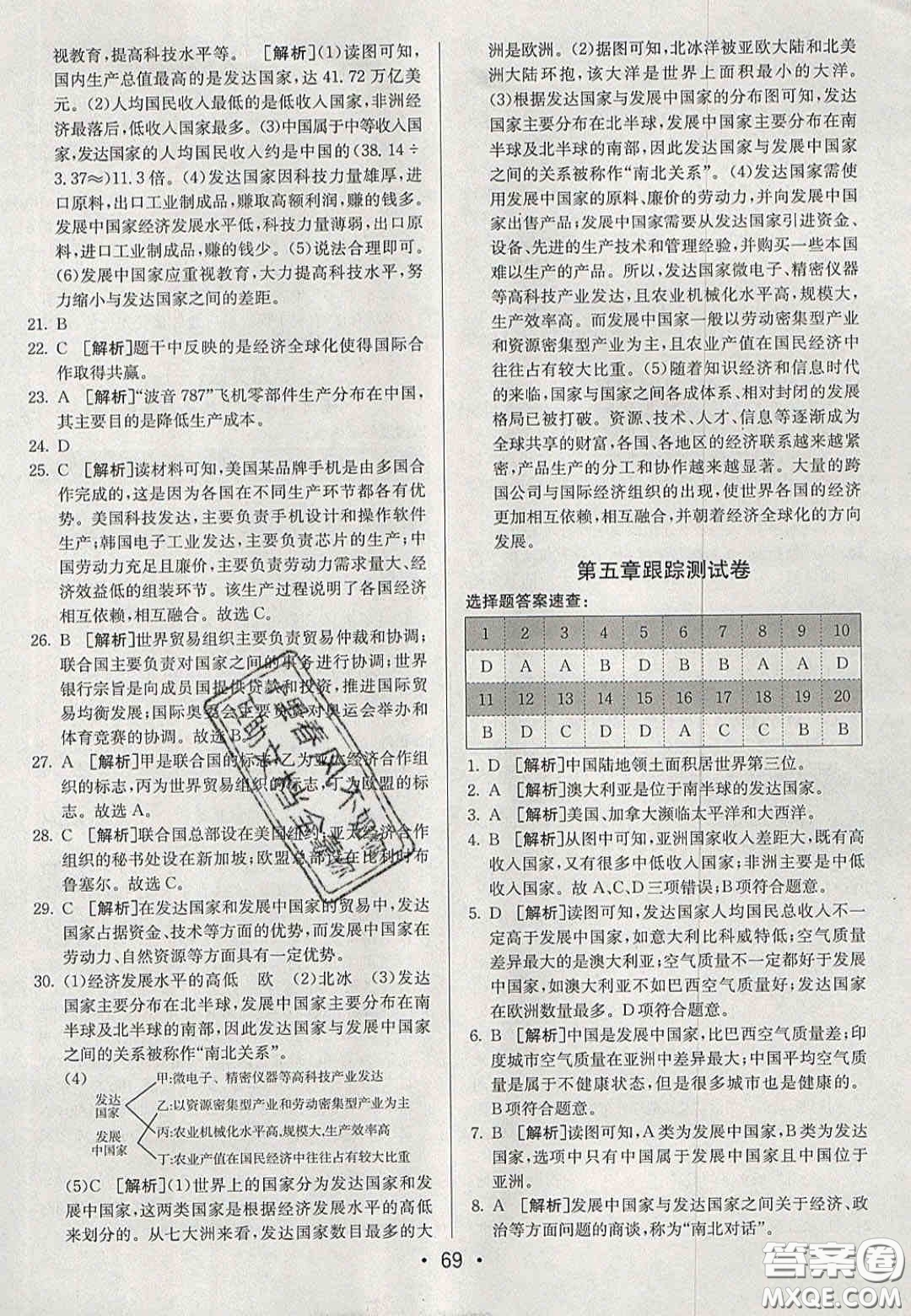 2020年期末考向標(biāo)海淀新編跟蹤突破測試卷七年級地理上冊湘教版答案