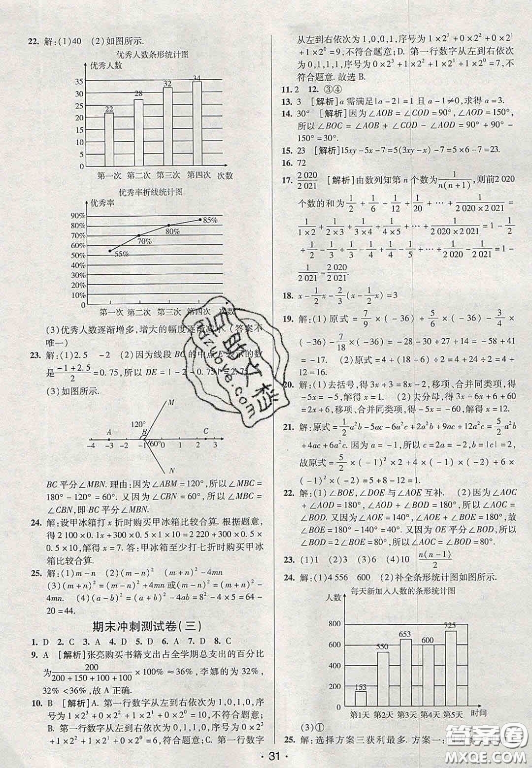 2020年期末考向標(biāo)海淀新編跟蹤突破測試卷七年級數(shù)學(xué)上冊湘教版答案