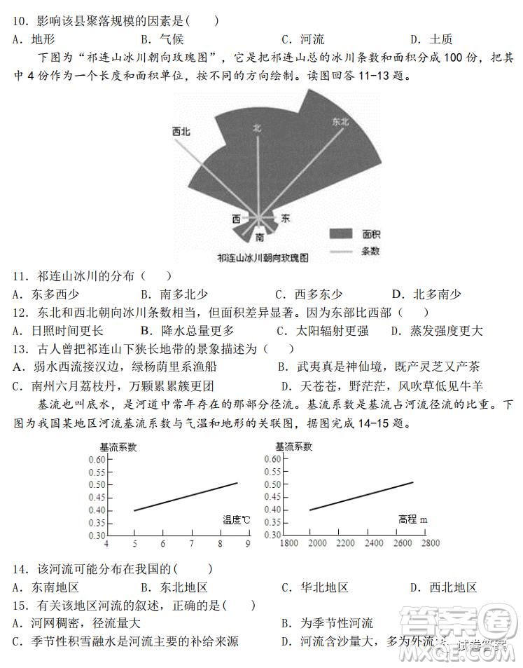 莆田市2021屆高三上學(xué)期月考地理試卷及答案