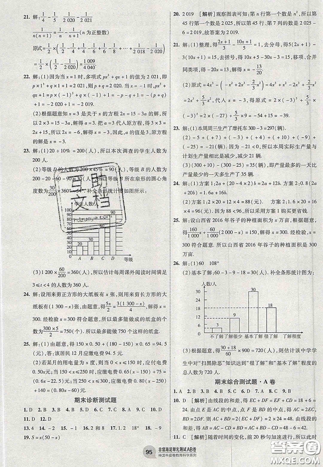 神農(nóng)牛皮卷2020非常海淀單元測試AB卷七年級數(shù)學(xué)上冊青島版答案