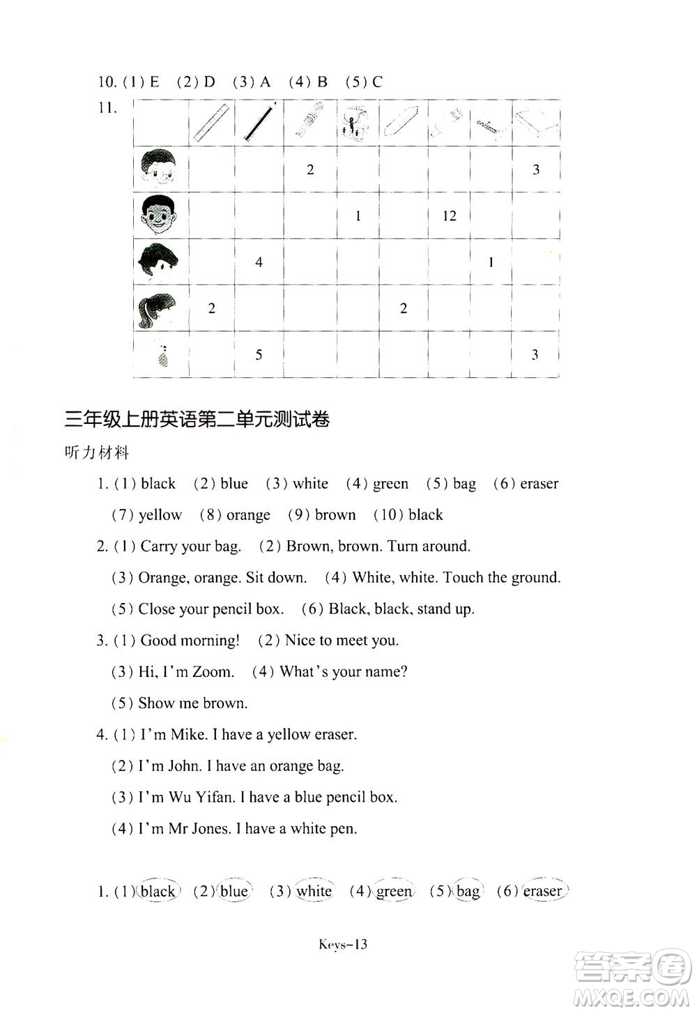 浙江少年兒童出版社2020年每課一練小學(xué)英語三年級上冊R人教版答案