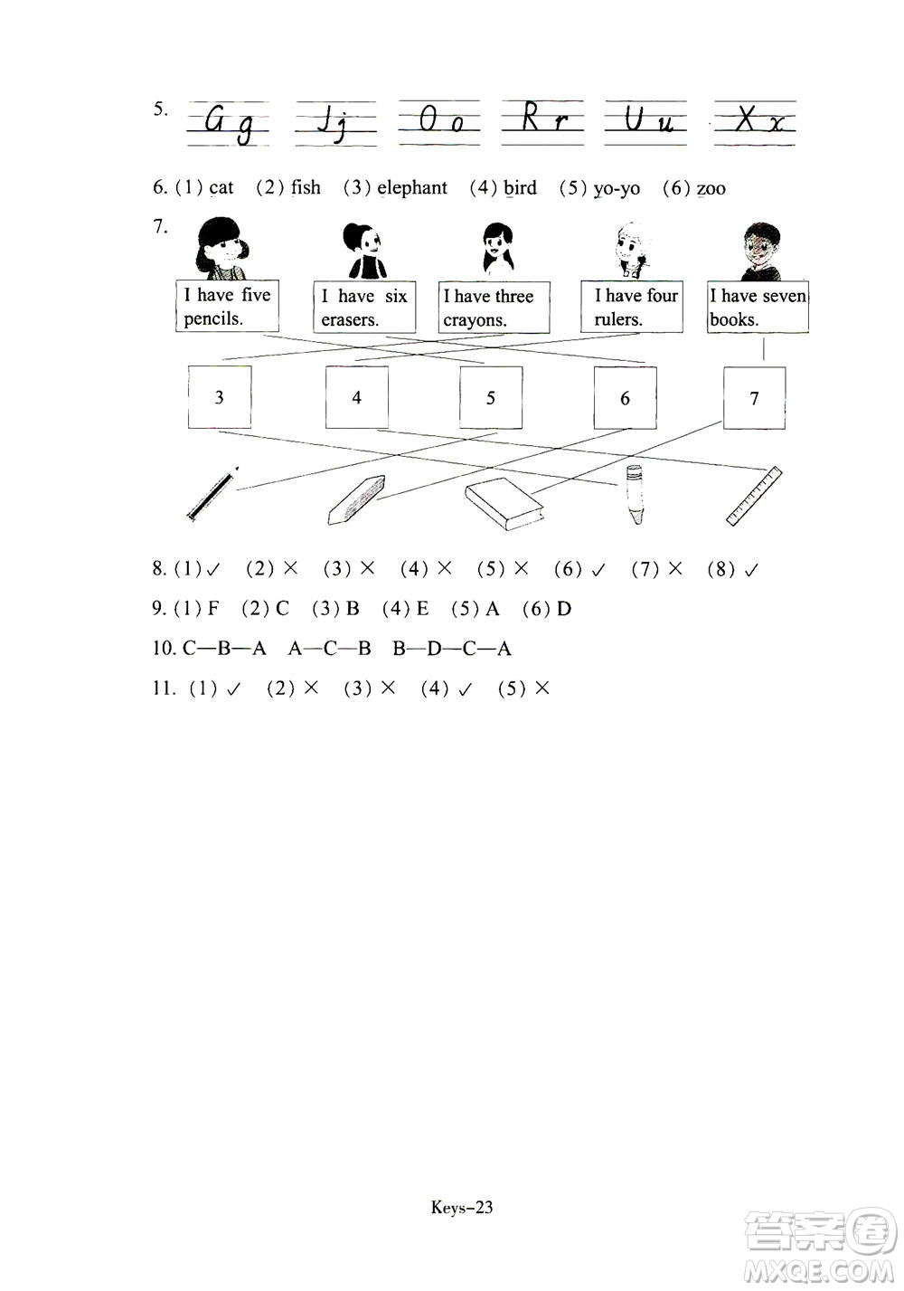 浙江少年兒童出版社2020年每課一練小學(xué)英語三年級上冊R人教版答案