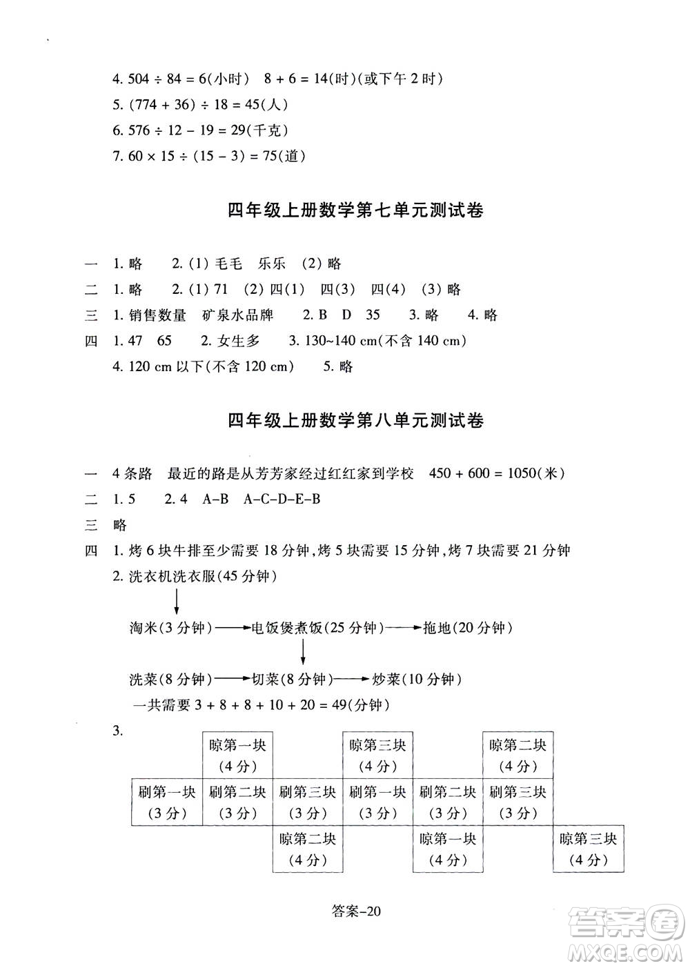 浙江少年兒童出版社2020年每課一練小學數(shù)學四年級上冊R人教版答案