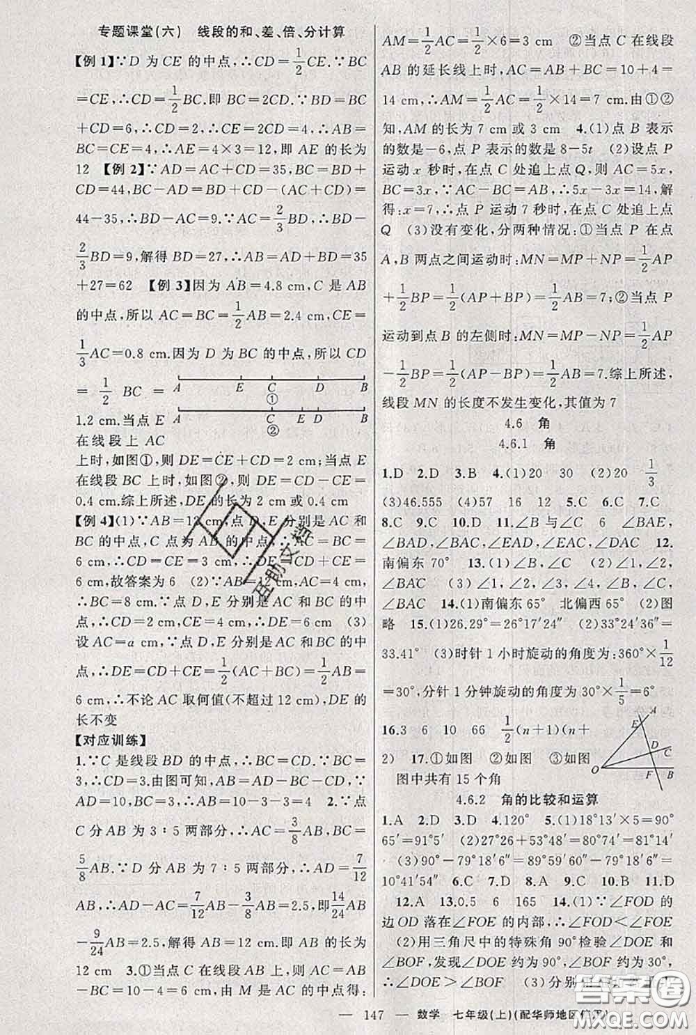 新疆青少年出版社2020秋原創(chuàng)新課堂七年級數(shù)學(xué)上冊華師版答案