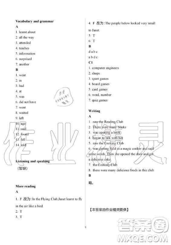 上海教育出版社2019年英語課本同步練習(xí)冊七年級上冊滬教版B版答案