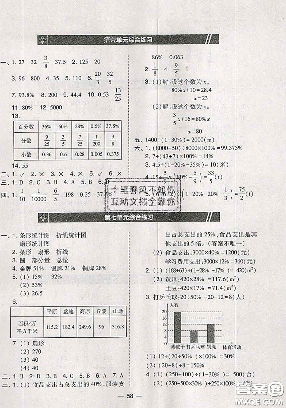 2020秋北大綠卡課時(shí)同步訓(xùn)練六年級(jí)數(shù)學(xué)上冊(cè)人教版參考答案