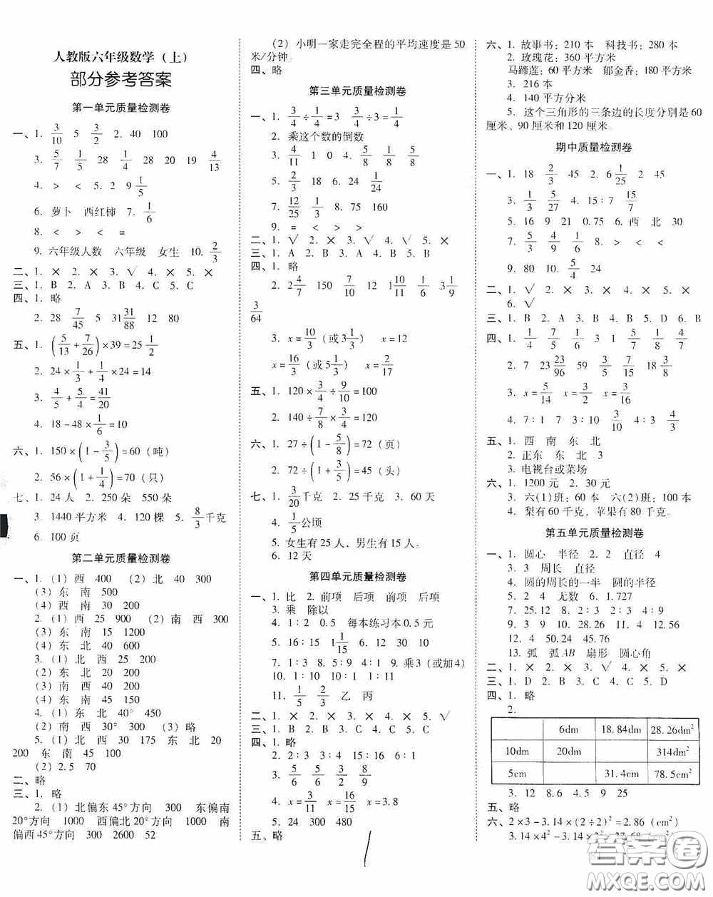 2020秋云南師大附小一線名師核心試卷六年級數(shù)學(xué)人教版答案