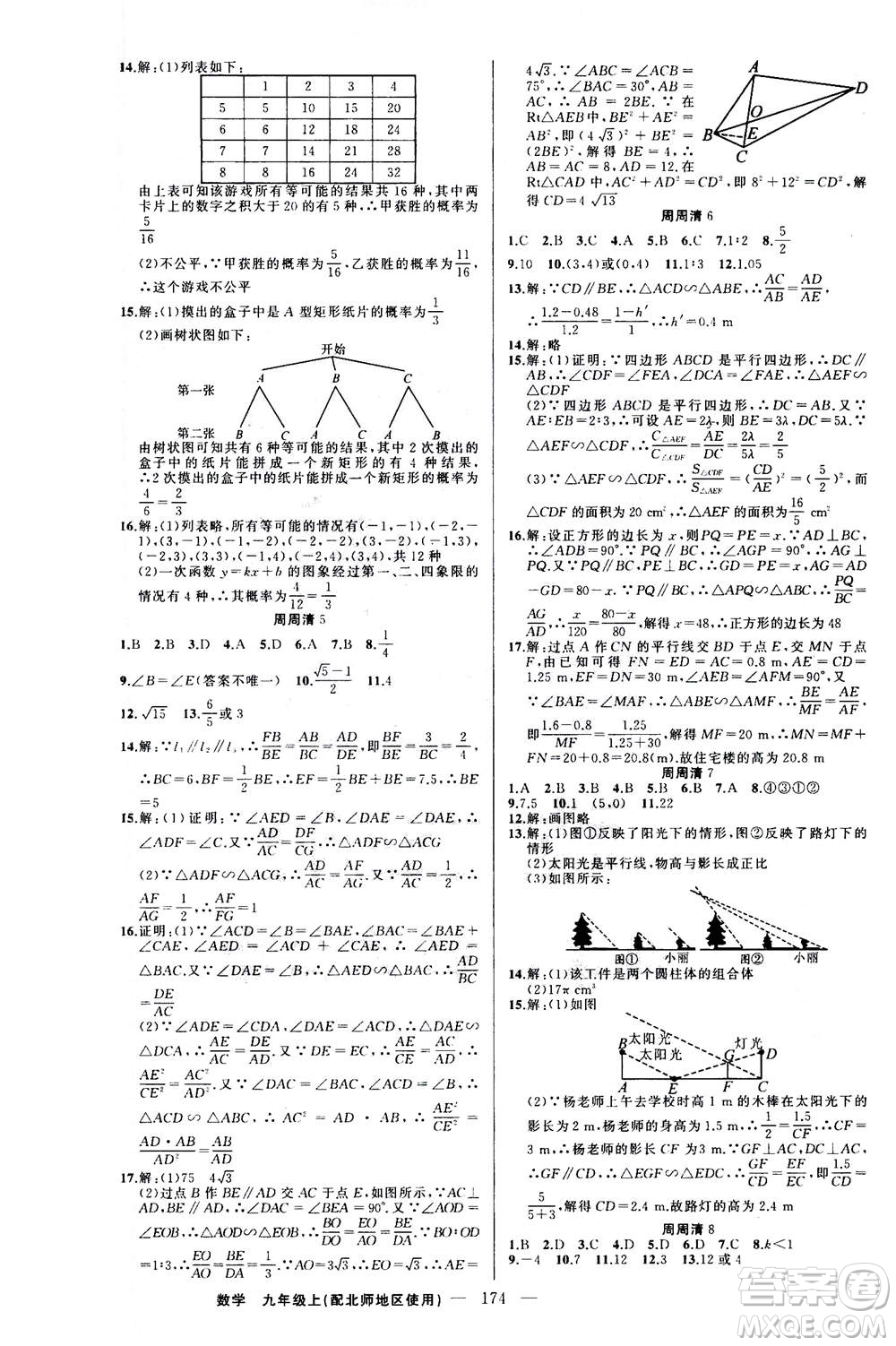 新疆青少年出版社2020年四清導(dǎo)航數(shù)學(xué)九年級上冊北師版答案