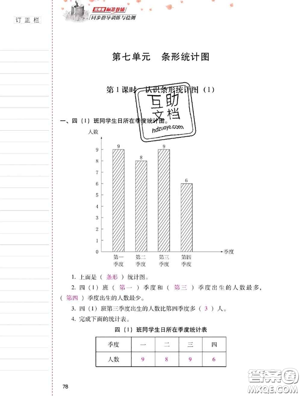 2020年云南省標(biāo)準(zhǔn)教輔同步指導(dǎo)訓(xùn)練與檢測(cè)四年級(jí)數(shù)學(xué)上冊(cè)人教版答案