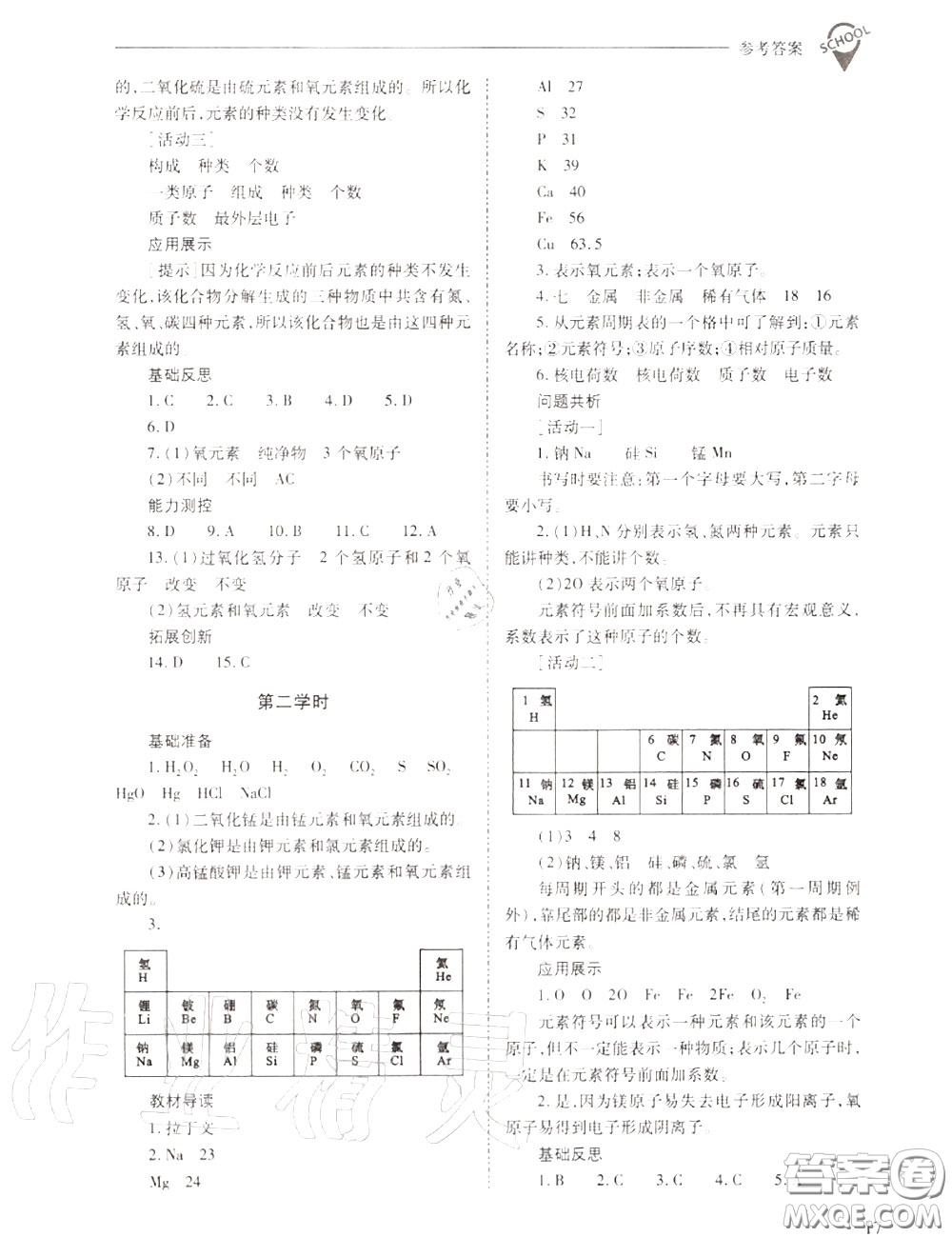 2020年新課程問題解決導(dǎo)學(xué)方案九年級化學(xué)上冊人教版答案