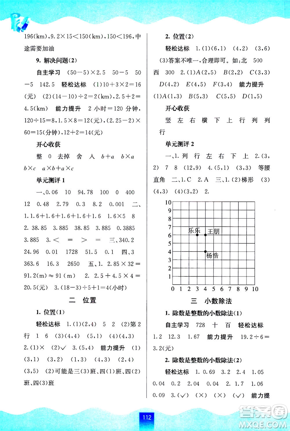 廣西教育出版社2020年自主學習能力測評數(shù)學五年級上冊人教版答案