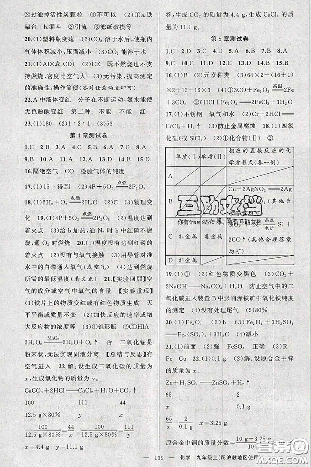 新疆青少年出版社2020秋原創(chuàng)新課堂九年級(jí)化學(xué)上冊(cè)滬教版答案