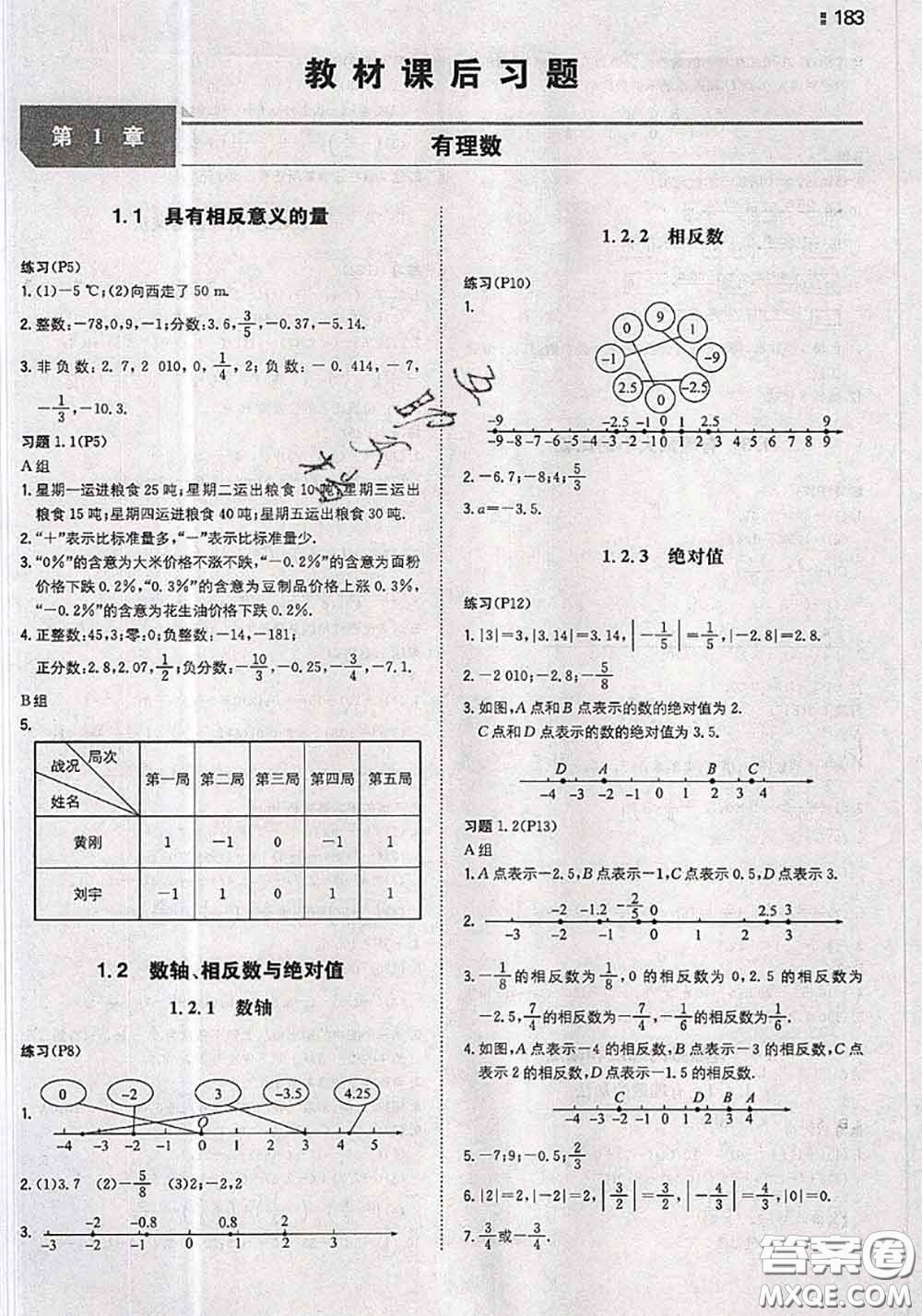 湖南教育出版社2020年課本教材七年級數(shù)學上冊湘教版答案